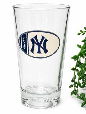 NY Yankees Gray and Blue Drinkware Glass with Iconic Logo